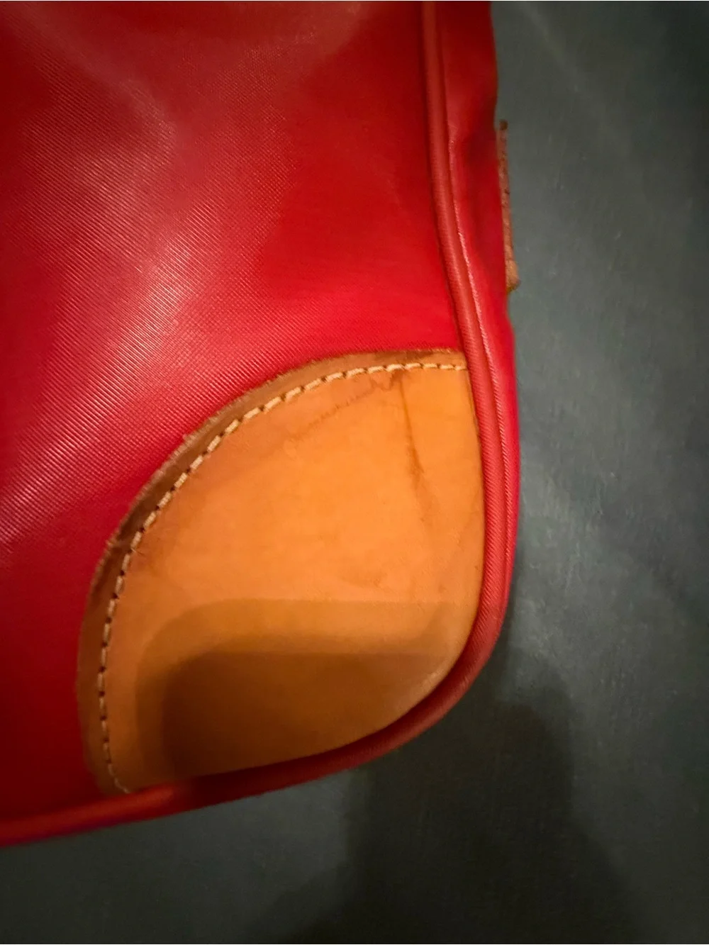USED JON HART Red Nylon Backpack with Tan Leather Trim